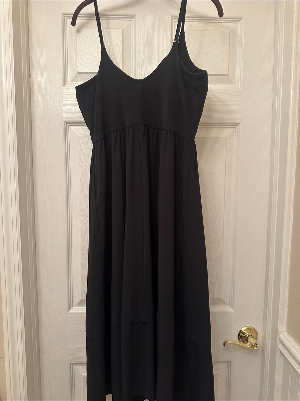 Athleta Elation Hybrid Black V-Neck Spaghetti-Strap Midi Dress NWOT - Picture 6 of 12